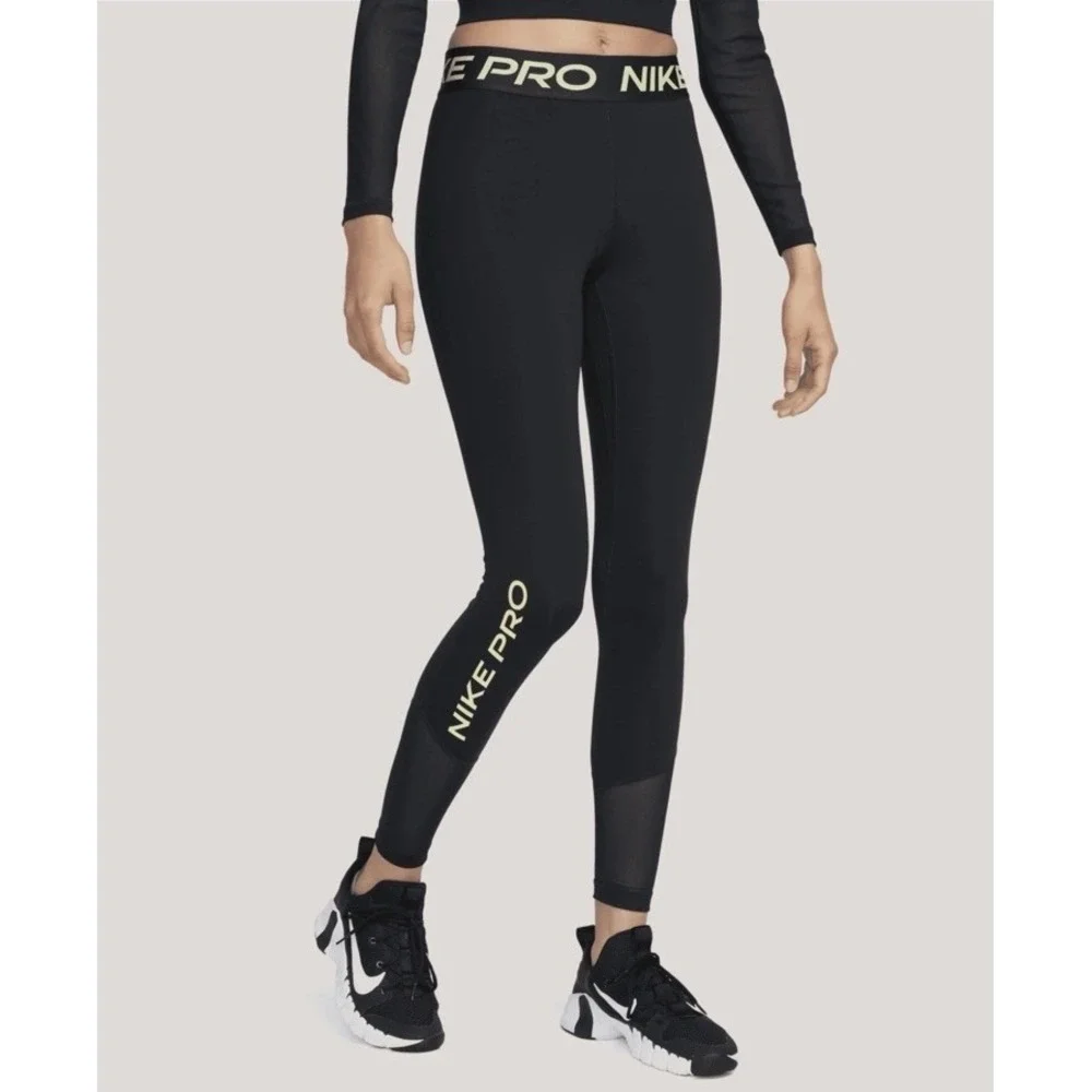 Nike Pro Womens DRI-FIT Mid Rise Leggings Black Size Small Workout Activewear